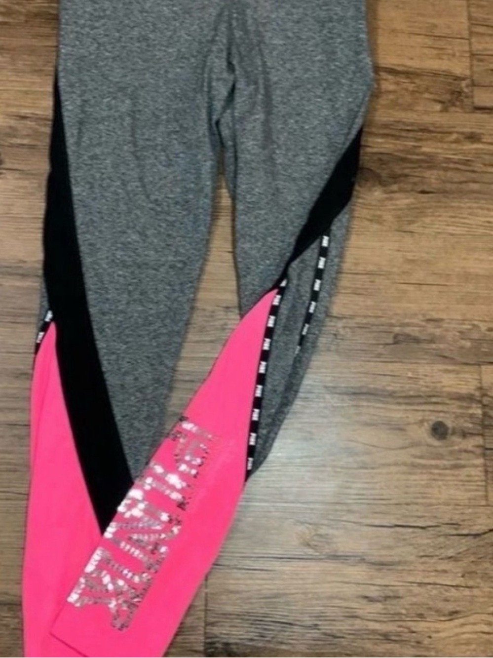 PINK Victoria's Secret Neon pink and Gray COLORBLOCK bling Yoga Leggings S - Picture 4 of 7